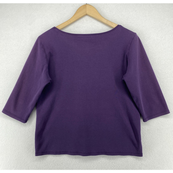EILEEN FISHER Top M Organic Cotton Interlock Jersey Scoop Neck 3/4 Sleeve Purple - Picture 3 of 11